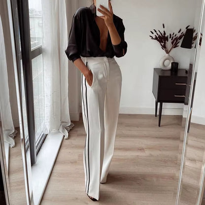 Side Striped Straight Long Pants